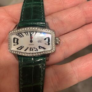 Authentic Rare Michele Diamond Retro Coquette Watch with Leather Band- Beautiful